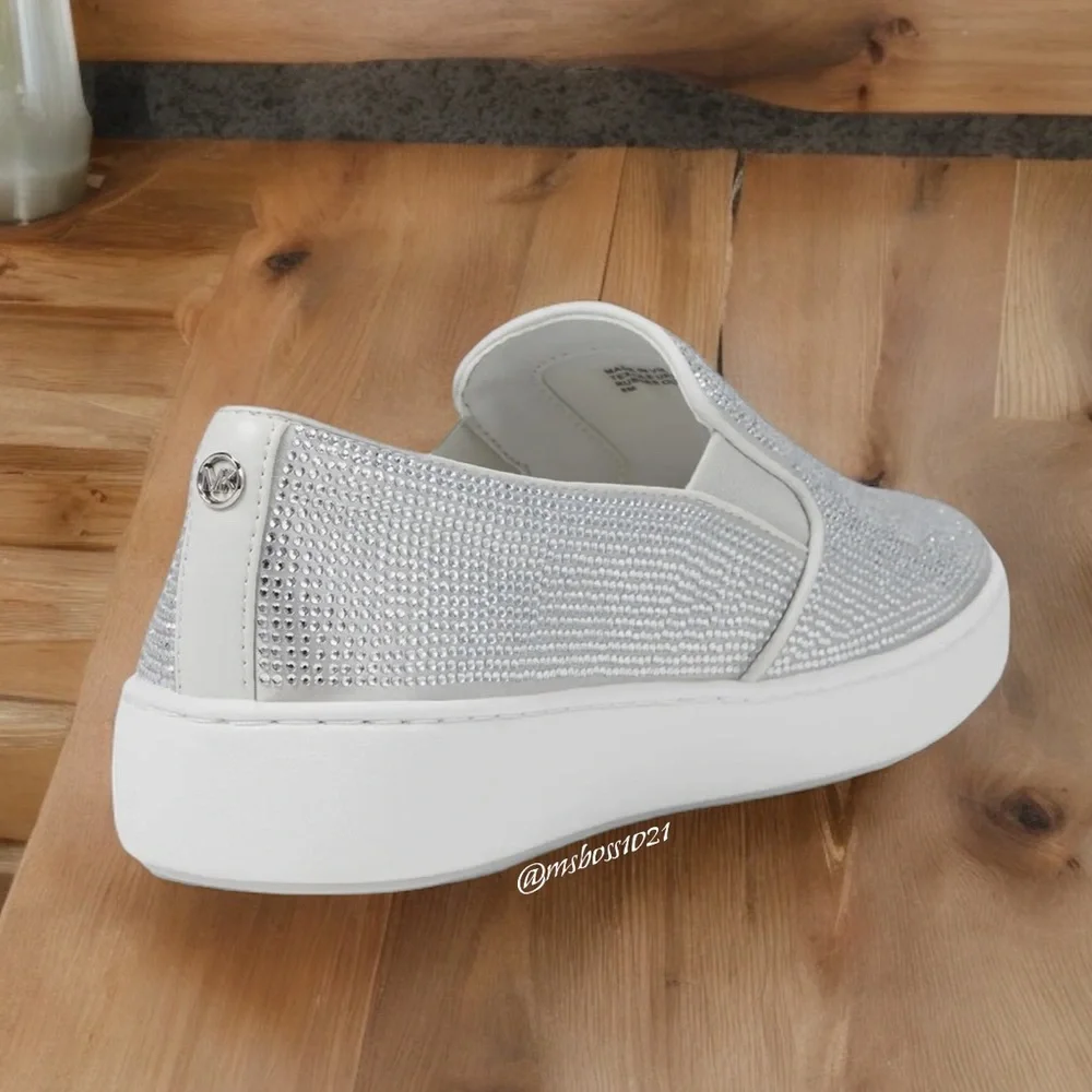 Michael Kors Rhinestone Keaton Slip On Sneaker in Light Slate NEW - Picture 6 of 8